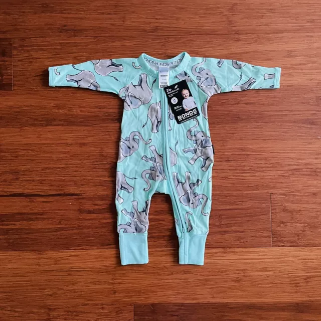 Bonds Baby Elephant Jasmint Green Zip Wondersuit Size NB BNWT 0000