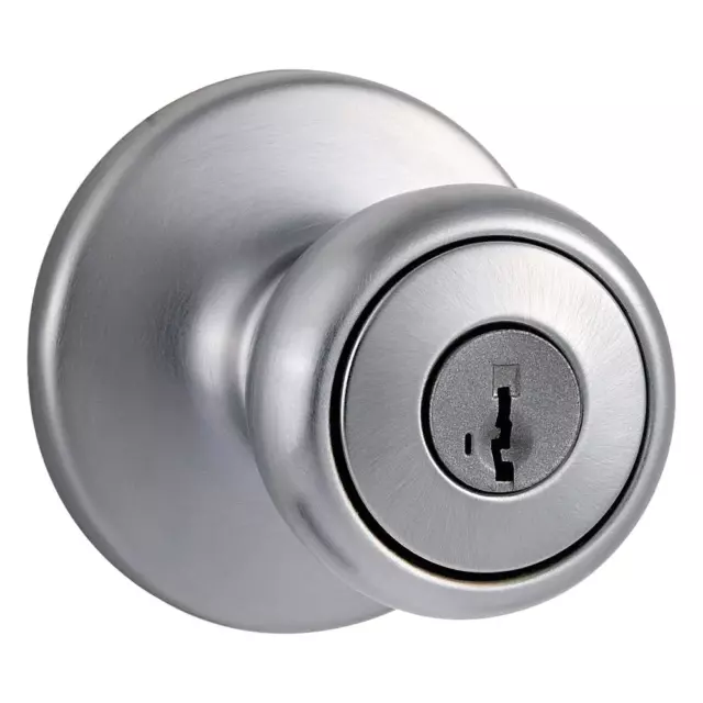 Kwikset Door Knob Keyed Entry Flat Ball Smart Key Security Round Metal Chrome