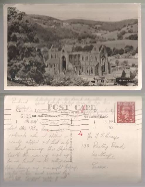 1952 KGVI Coleford Glos Machine cancel. Tintern Abbey Postcard