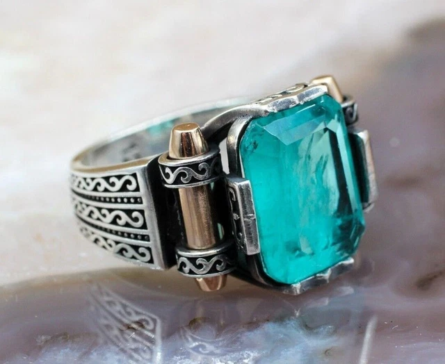 Bague pour homme Paraiba faite à la main en argent sterling 925 avec...