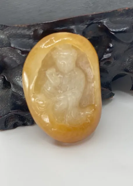 Chinese Hetian Jade Pendant w Kwanyin