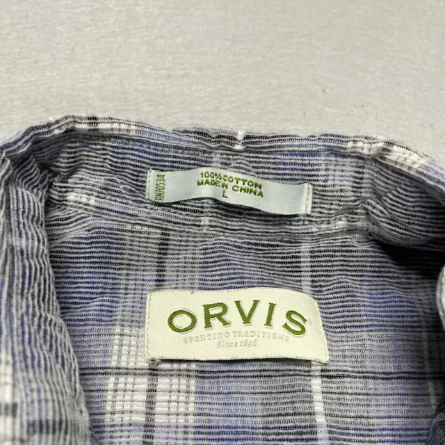 ORVIS SHIRT MENS Large Blue Gray Corduroy Plaid Button Up Long Sleeve ...