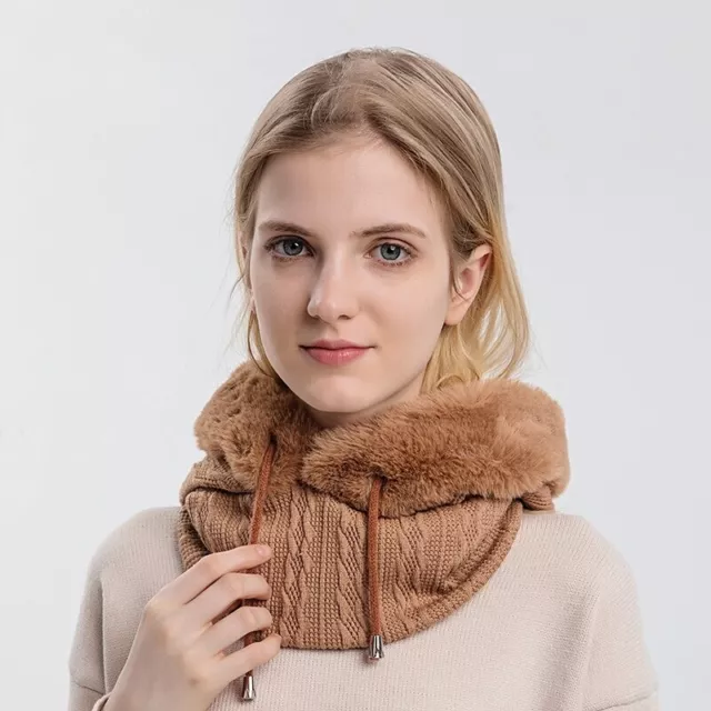 Bufanda para Mujer De Piel Mascara para Invierno Gorro De Punto Pasamontañas 4
