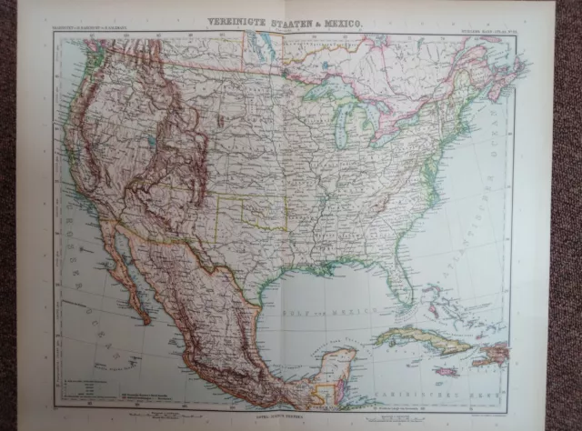 +Vereinigte Staaten u. Mexiko+ große detaillierte Karte 1900 +Indian-Territorys+