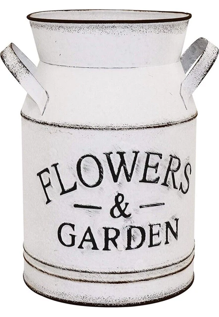 TTdayup White Distressed Flower Vase Galvanized Finish Pitcher Milk Can Jug