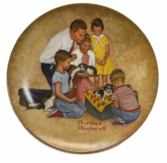 Norman Rockwell "New Arrivals" 1979 Collectible Vintage 8" Plate Puppies New