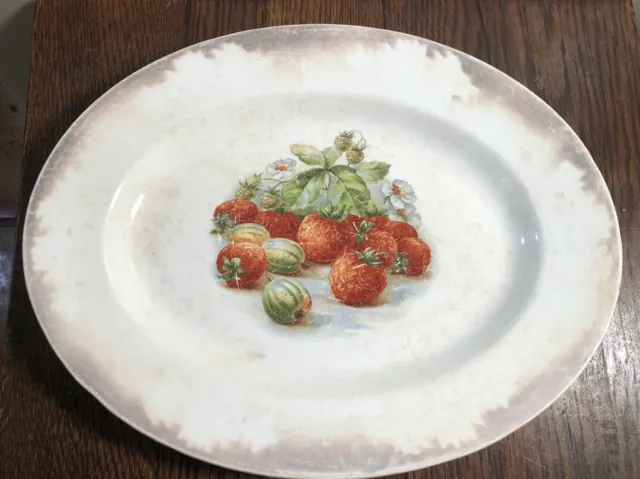 Antique Pottery Co. Oblong Platter Strawberries Wellsville, OH 10 x 13 RUSTIC