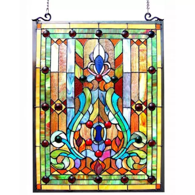 FLEUR-DE-LIS DESIGN STAINED Glass Window Panel Suncatcher Tiffany Style ...