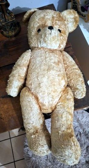 Rare et Superbe Jouet ancien agneau ours peluche laine 1950