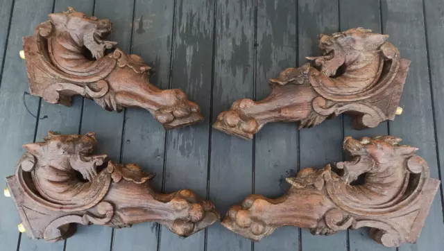 18th Antique French Wood Carved Lion Pediment Ornament Walnut Oak Cabinet Savage 3