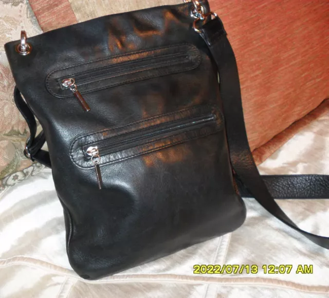 Margot New York Black Leather Crossbody Bag Shoulder Bag Handbag Purse 13" X 10"