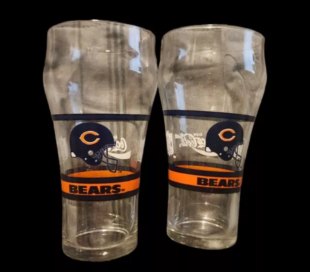 Vintage Coca-Cola COKE Drinking Glasses 16 oz. CHICAGO BEARS 2-Piece Set NFL