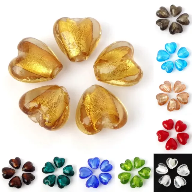Murano Glasperlen Herz Perlen Silberfolie Schmuckperlen 12mm 10 Stück