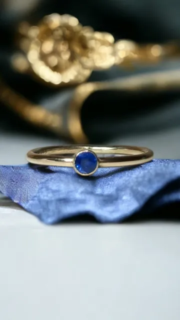 9ct Yellow GOLD 375 Sapphire Stacking Ring Handmade Hallmarked