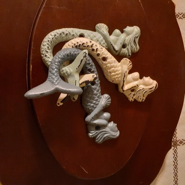 Topless Cast Iron Mermaid Coat/Hat Hangers. Lot of 3.