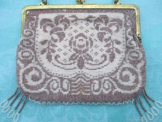 Sac Fourre-tout Vintage Début XXe En Bakélite Et Coton Brodé - Doublure Soie, Fait Main En France