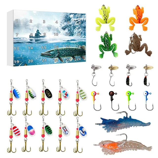 Calendrier De L’Avent 2024 Pour Pêcheurs - Avec 101 Leurres Pour Perche, Matériaux ABS Et Métal, Boîte Cadeau 21,5x12 Cm