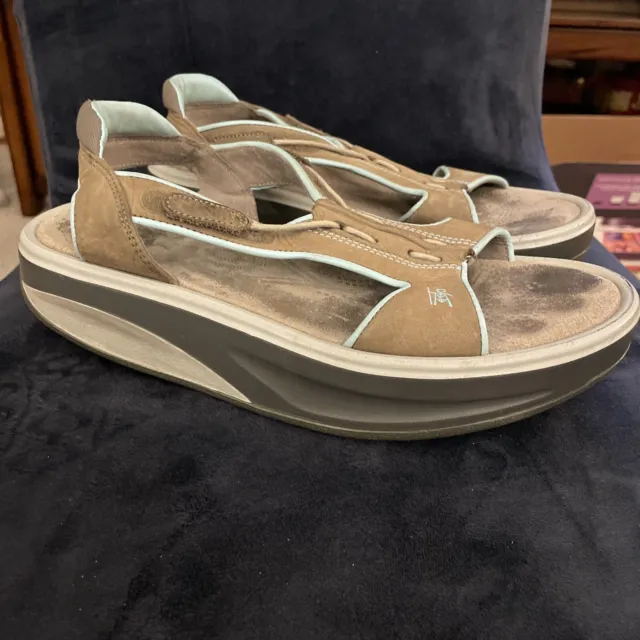 Women’s MBT “Staka” Beluga Brown Blue Comfort Slip on Sandals Shoes Size 9