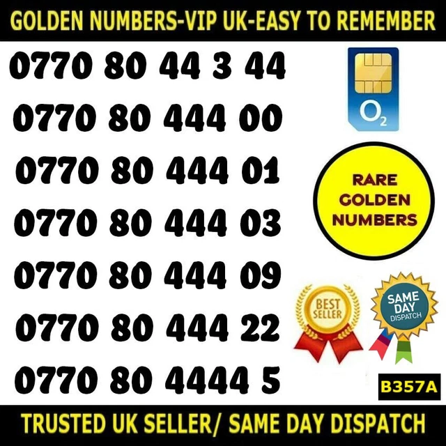 Golden Numbers Rare VIP O2 UK SIMS -Easy to Remember Unique Numbers LOT  -B357A