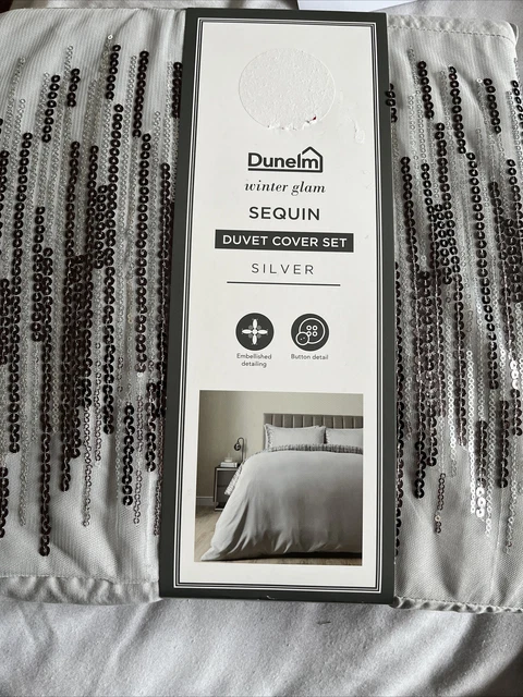 Dunelm Winter glam Silver Sequin Double Duvet Set NEW