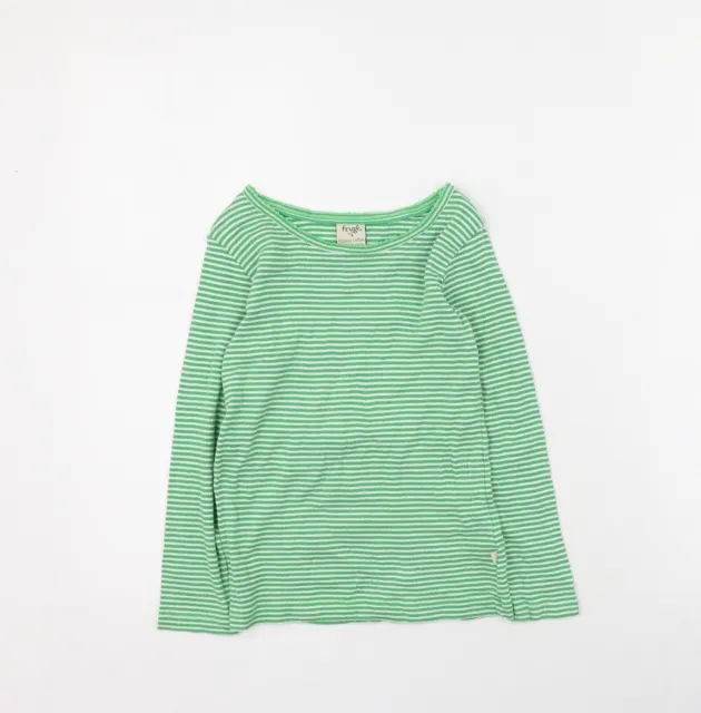 Frugi Girls Green Striped Cotton Basic Casual Size 6-7 Years Round Neck