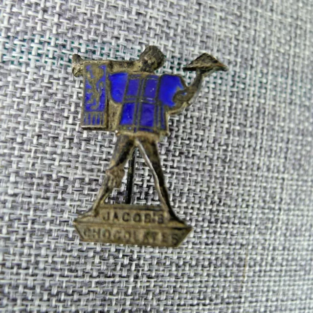 Vintage Jacob's Chocolates Pin Silver Tone Blue Enamel