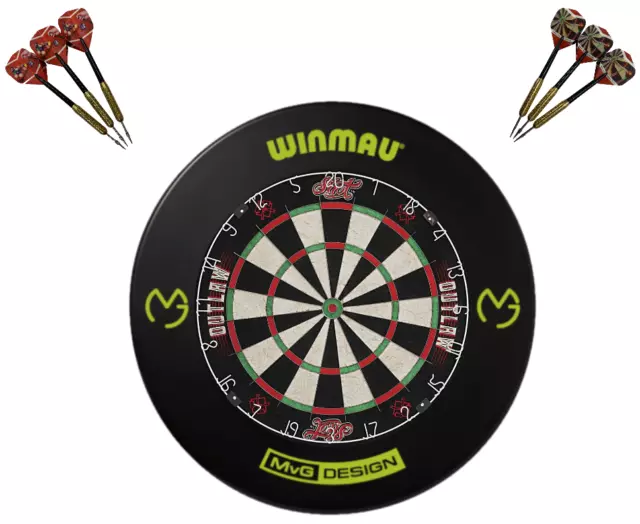 SHOT DARTS Outlaw Bristle Dart board + Winmau MVG Dartboard Surround Gift