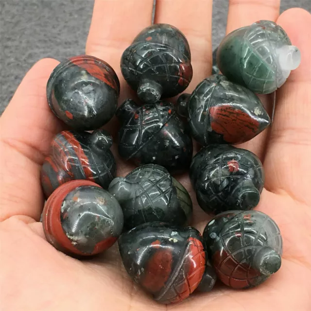 20PC Natural Stone Blood stone Quartz Hand Carved Pine Nuts Crystal Healing 25mm