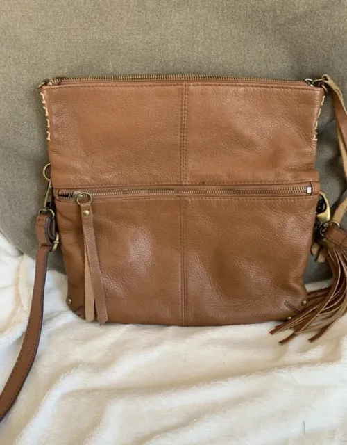 Lucky Brand Del Rey BROWN Leather Fold Over Convertible Crossbody Purse Boho Bag