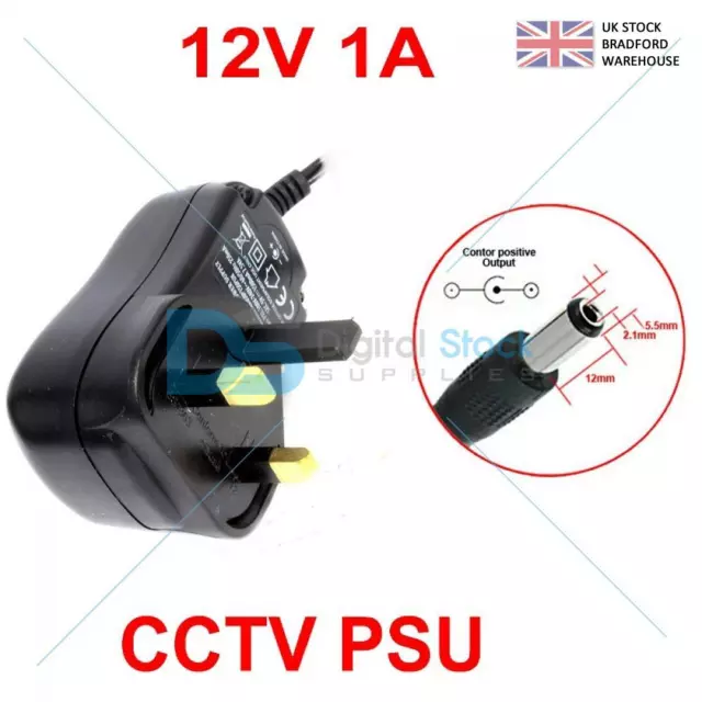 CCTV Power Supply 1A Unit Adapter 12V DC - 1AMP Power Supply Mains UK PLUG