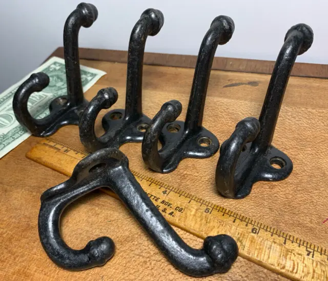 Cast Iron Acorn Tip Coat Hooks Antique Architectural salvage hooks Lot of 5