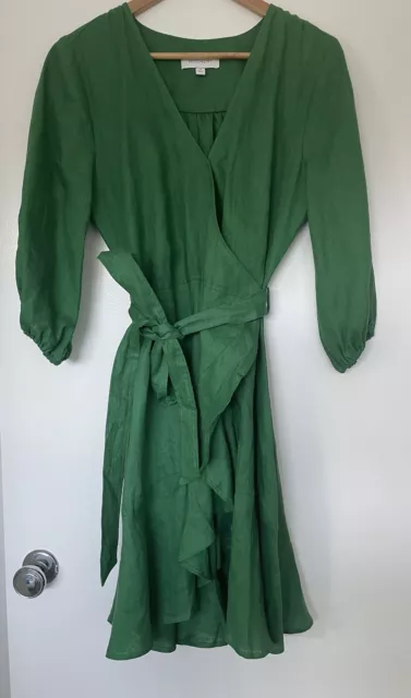 Witchery Green Linen Wrap Dress Size 10