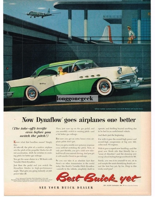 1956 Buick Century Green White 4-door HT Airport art VINTAGE Print Ad