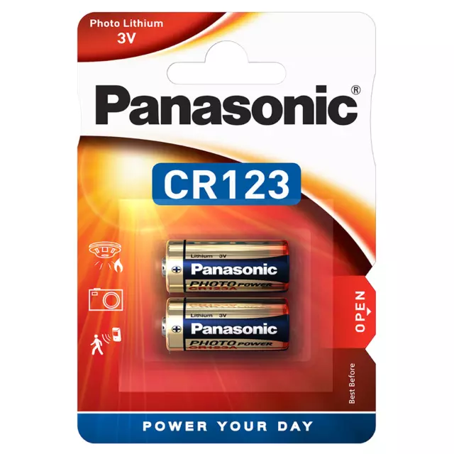 CR123 Batteries CR123A 123 3V Lithium Photo Camera Panasonic 2 Pack Long Expiry