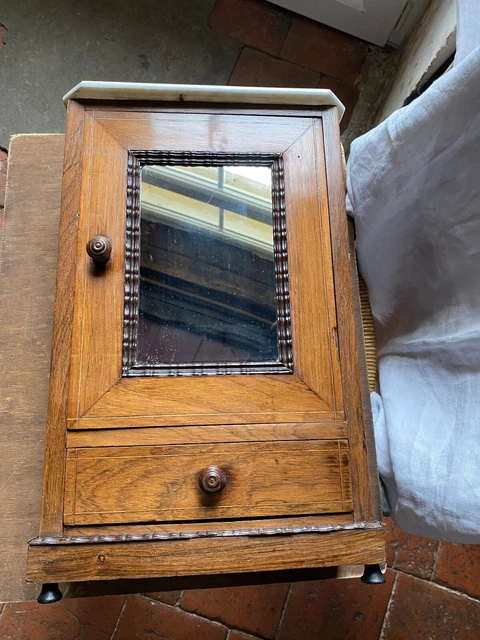 Meuble De Toilette Ancien En Fer Peint Pour Poupée - 3 Accessoires - Hauteur 41cm - Occasion Vintage