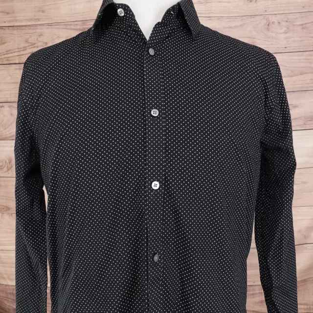 Express Extra Slim Fit Black White Polka Dot Button Down Shirt Mens L 16-16.5