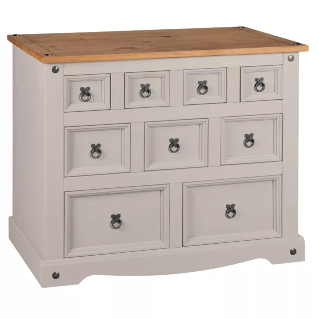 Corona Grey Merchant 4+3+2 Drawer Chest of Drawers, Mexican Solid Pine, Rustic