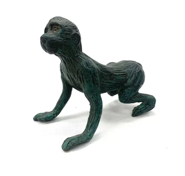 Statue De Petit Singe En Bronze À Patine Verte - 12 X 10 Cm