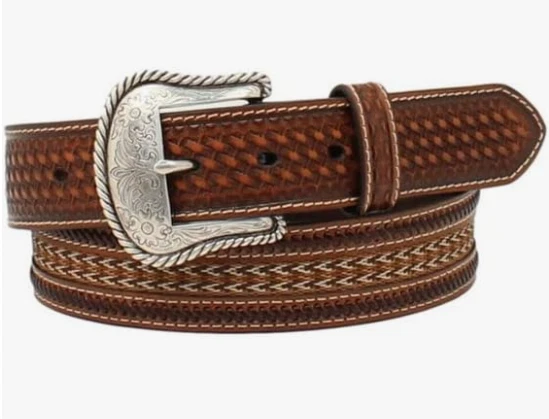 Nocona Mens Leather Belt Braided Inlay Round Conchos Brown, 34