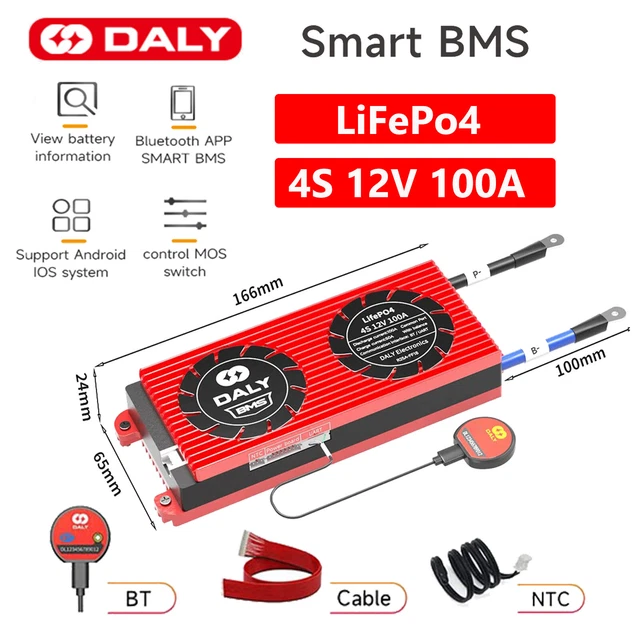 DALY SMART BMS LiFePo4 4S 12V 100A Common Port with Balance +Bluetooth ...