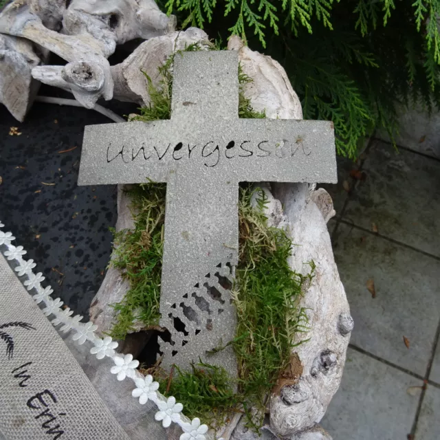 Grabdekoration Grabgesteck Treibholz Kranz Grabschmuck Kreuz Gedenktag Friedhof 3