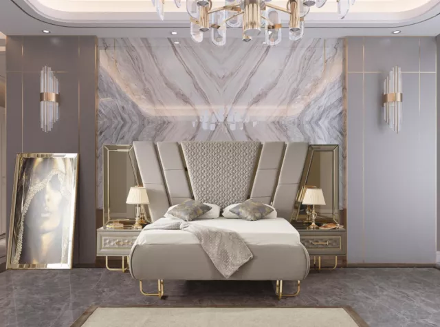 Luxe Chambre à Coucher Table de Chevet Lits Lit 3tlg. Set Complet Design