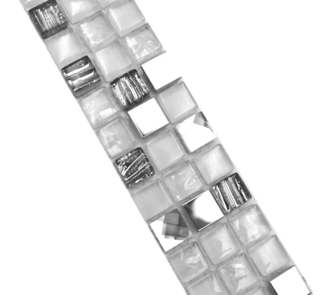 Mosaik Borde Bordüre Glasmosaik Stahl mix weiß und Metalleinlage WB92BOR-0107