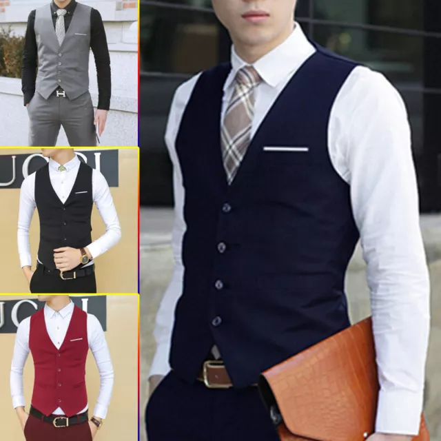 UK Mens Waistcoat Formal Business Suit Retro Vest Slim Wedding Casual Coat Tops