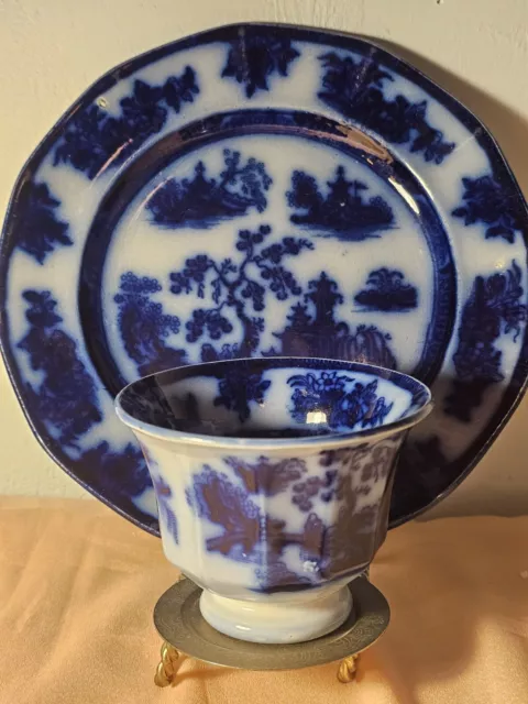 Antique Adams 'Flo-Blue' (Tunstall) Shanghai Ironstone Dish & Cup