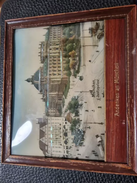 Altes Bild Andenken an München Perlmutt Einlagen Gewölbtes Glas Kaiserzeit