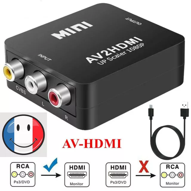 Adaptateur Convertisseur AV2HDMI RCA vers HDMI CVBS HD 1080p 4k HDTV / DVD+Cable
