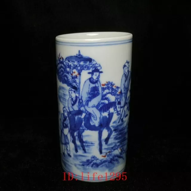 Old China Porcelain Painting person Figure Brush Pot Decoration Collect 4.3 inch