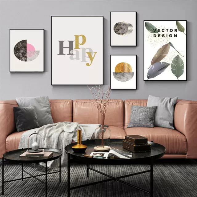 Nordic Geometric Feather Canvas Poster Painting  Living Room Home Art Wall Decor