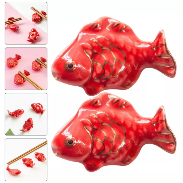 Ceramic Fish Chopstick Rests & Spoon Stands for Asian Table Decor (2pcs)-NR